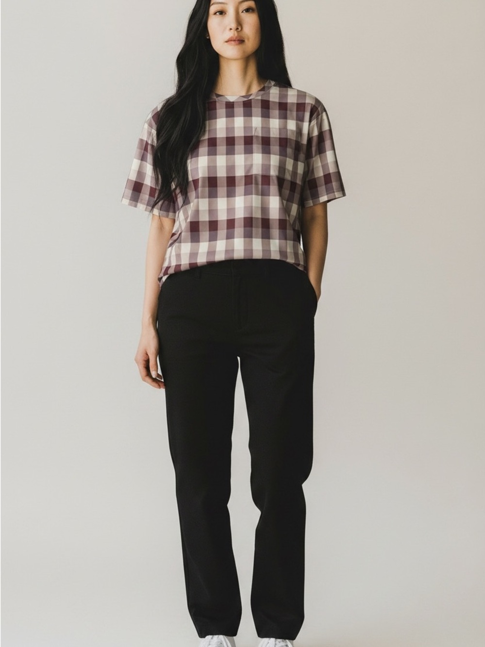 Women's Eddie Bauer Escapelite Dark Rose Plaid Short Sleeved Blouse Size M